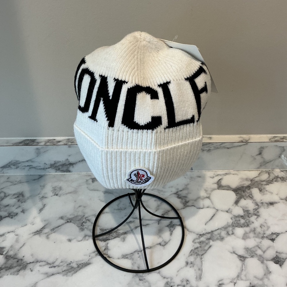 Moncler Ribbed Beanie White with Red & Blue OS Like New